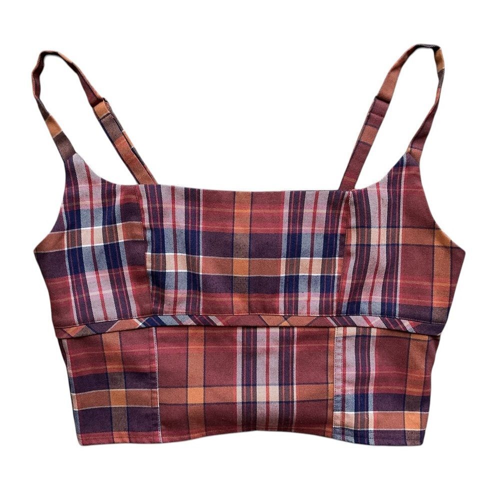 Urban Outfitters Plaid Zip Front Crop Top Size Large
